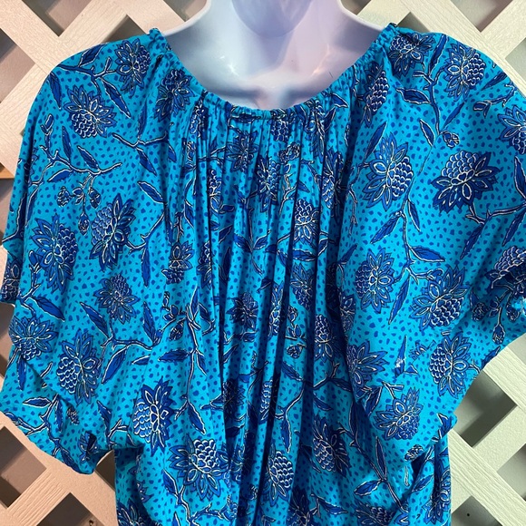 Destination 365 Printed Short Sleeve Smocked Midi Dress Turquoise Floral XL - Picture 4 of 7